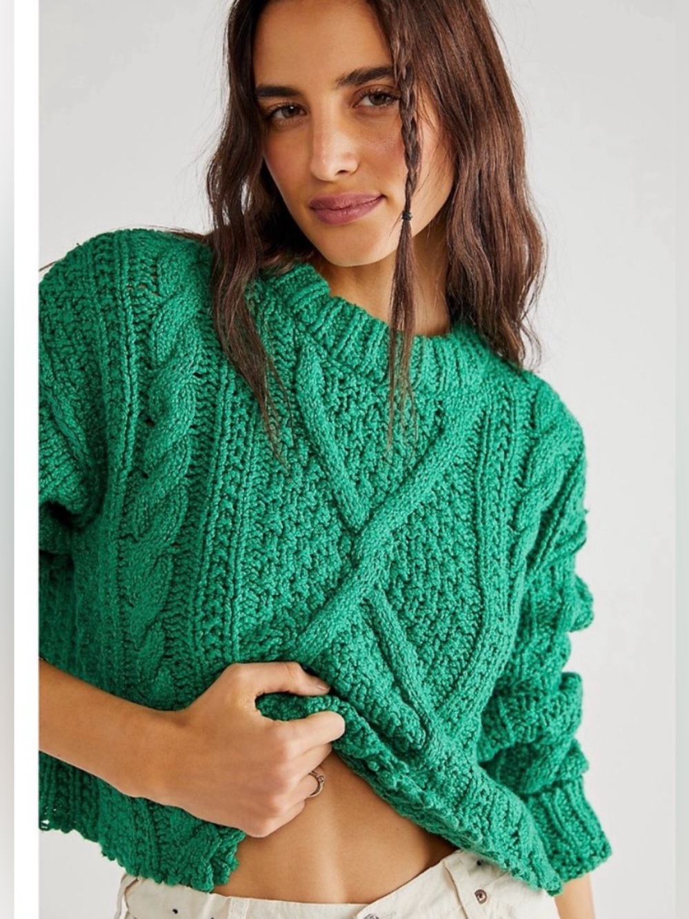 Free people cutting edge cable knit sweater green size extra small